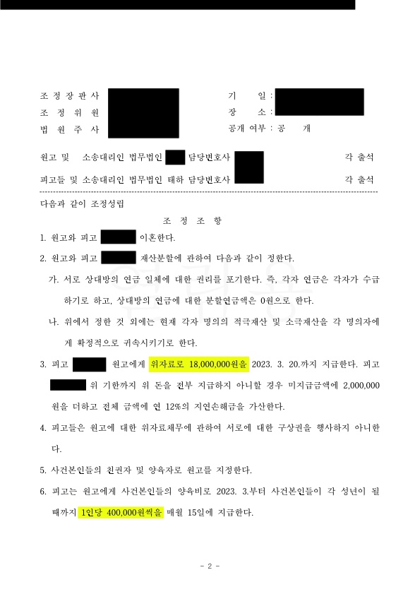 유책배우자 이혼 조정 성립 성공한 사례