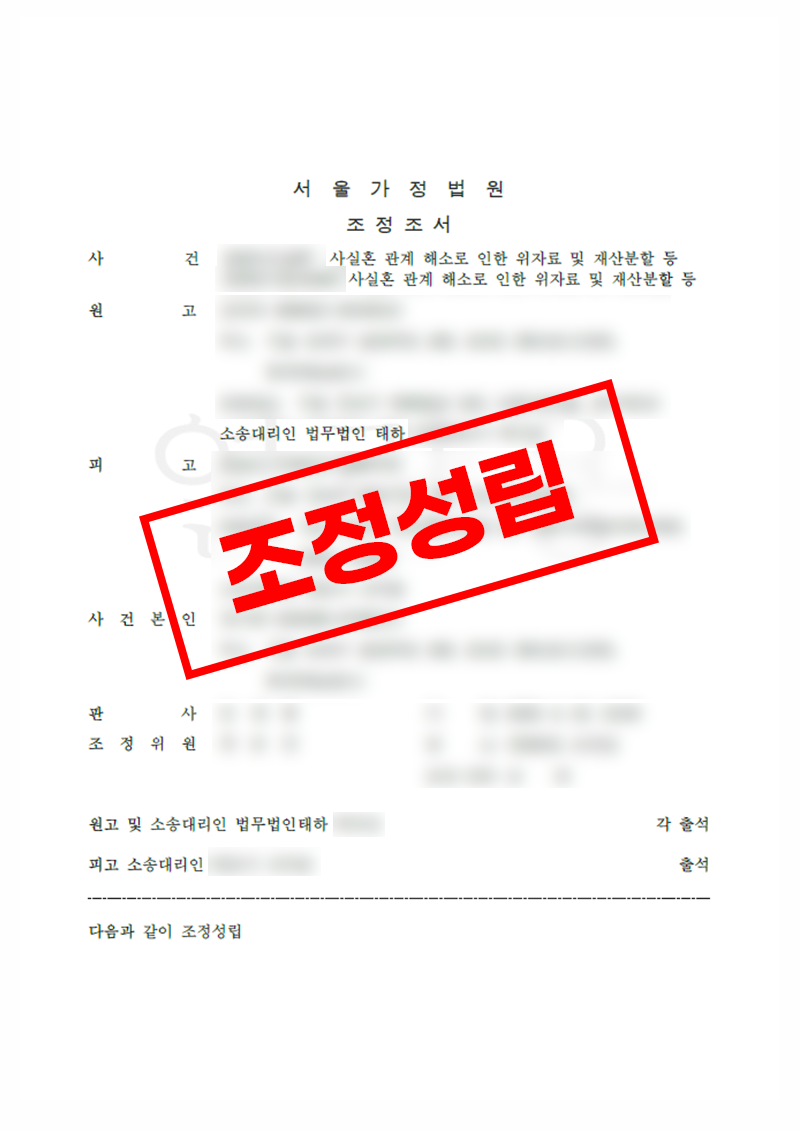 사실혼 해소 과정에서 재산분할금 10억 원 지급받으며 조정이혼 성립